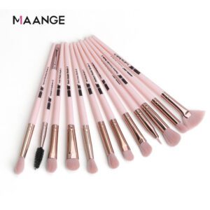 Maange Makeup Brush Set Pink Silver 12 Pcs