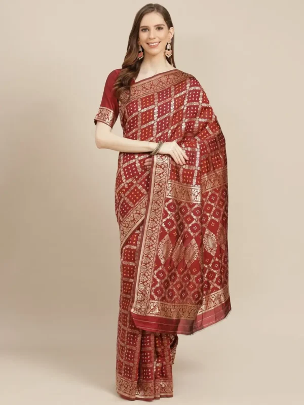 Printed Silk Saree with Blouse Piece-SK3034