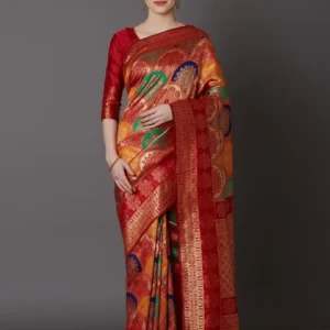 Printed Silk Saree with Blouse Piece-SK3128