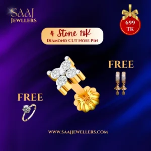 4 Stone 18K Traditional Gold Diamond Cut Nose Pin