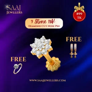 9 Stone 18K Traditional Gold Diamond Cut Nose Pin