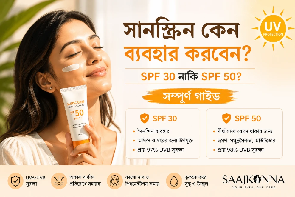 সানস্ক্রিন কেন ব্যবহার করবেন? SPF 30 নাকি SPF 50? সম্পূর্ণ গাইড